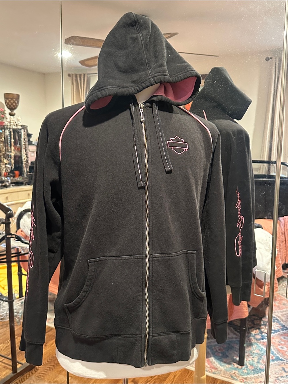 Harley-Davidson Black Hoodie with Pink Trim, size 1W